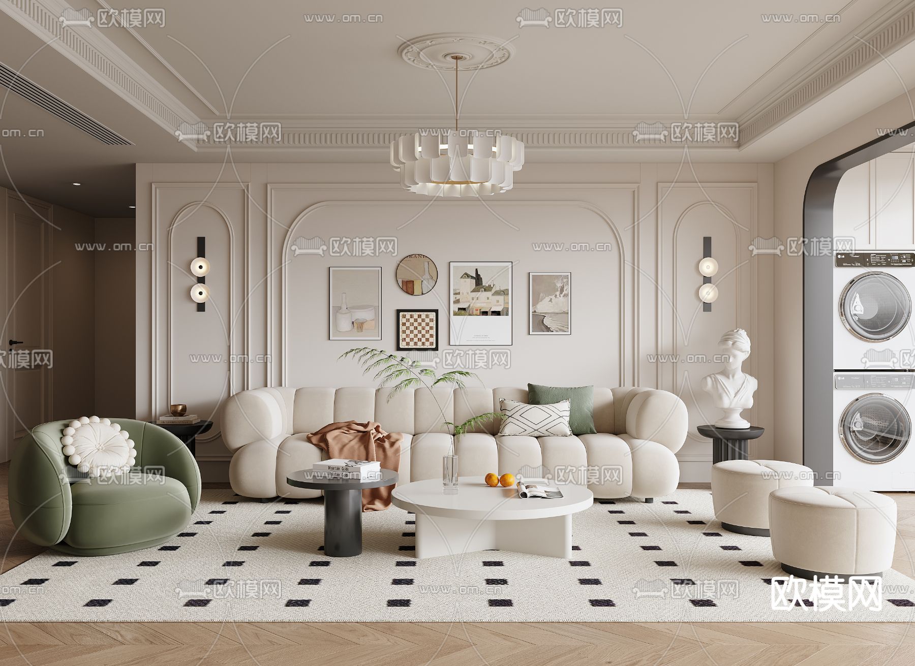 法式客厅3d模型下载