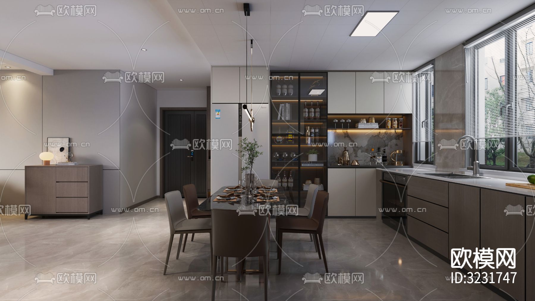 意式轻奢装修效果图-免费3dmax模型库-欧模网