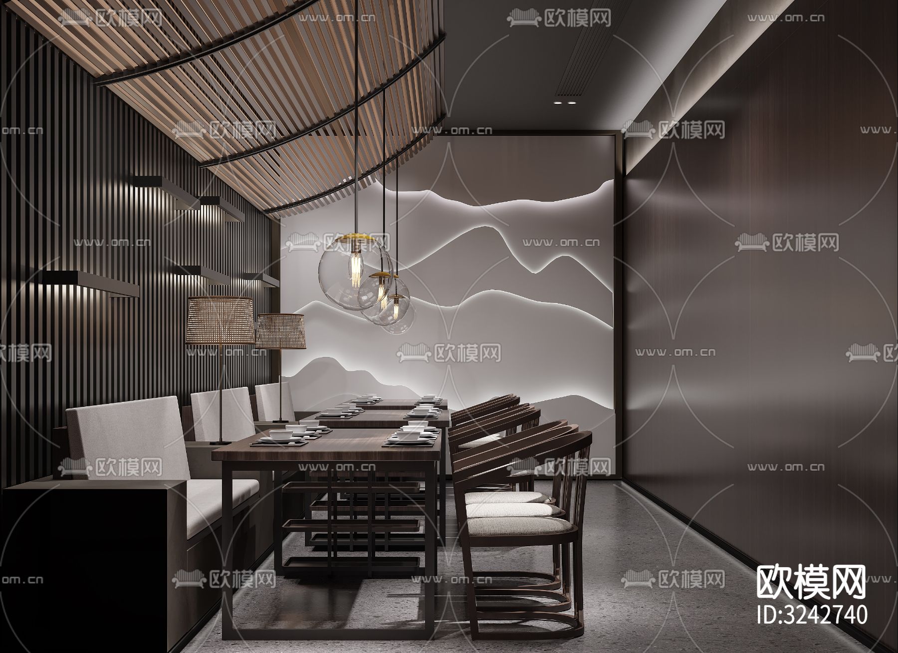 新中式中餐厅装修效果图下载（渲染图18）