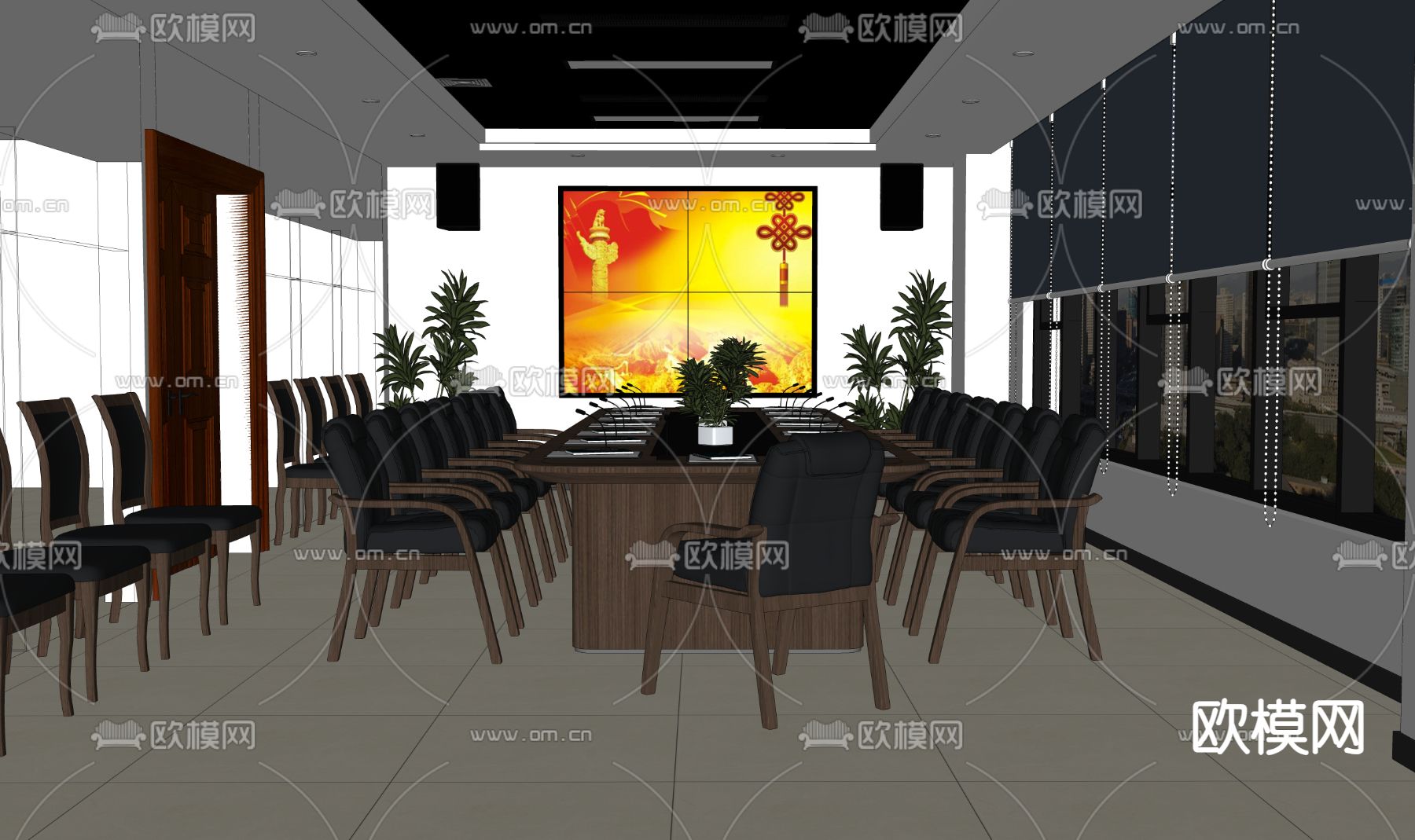 政府会议室 机关单位会议室su模型下载（渲染图1）