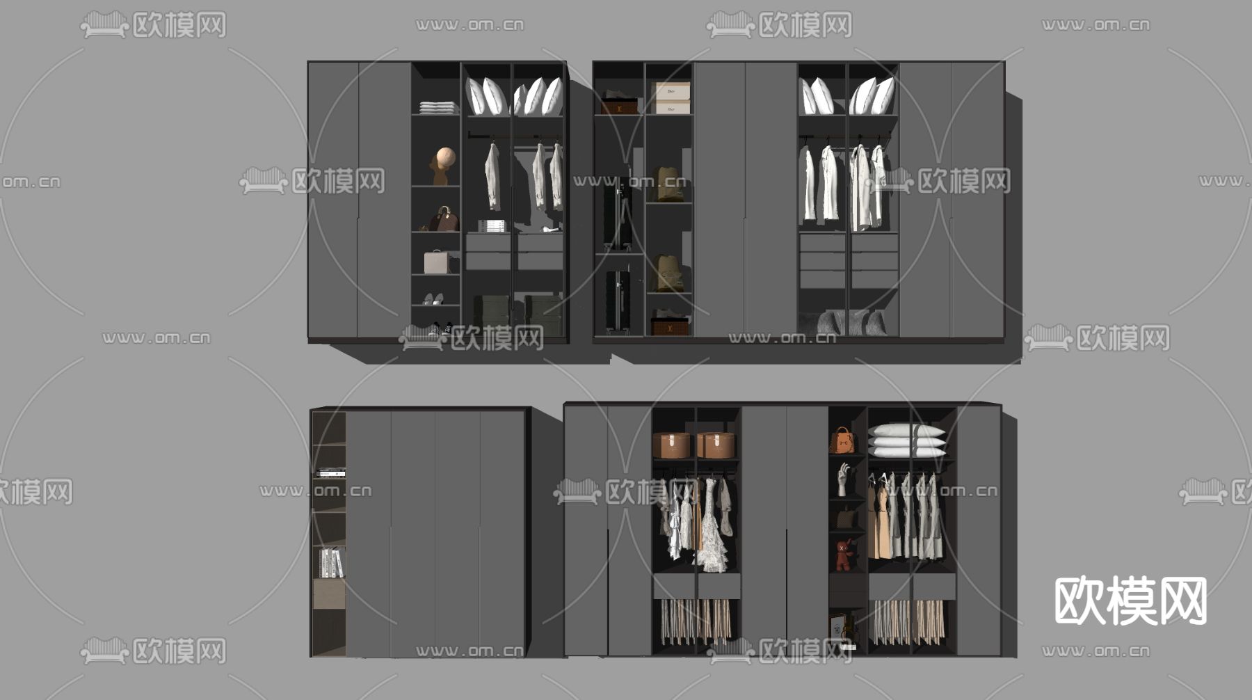 现代玻璃衣柜su模型下载（渲染图1）