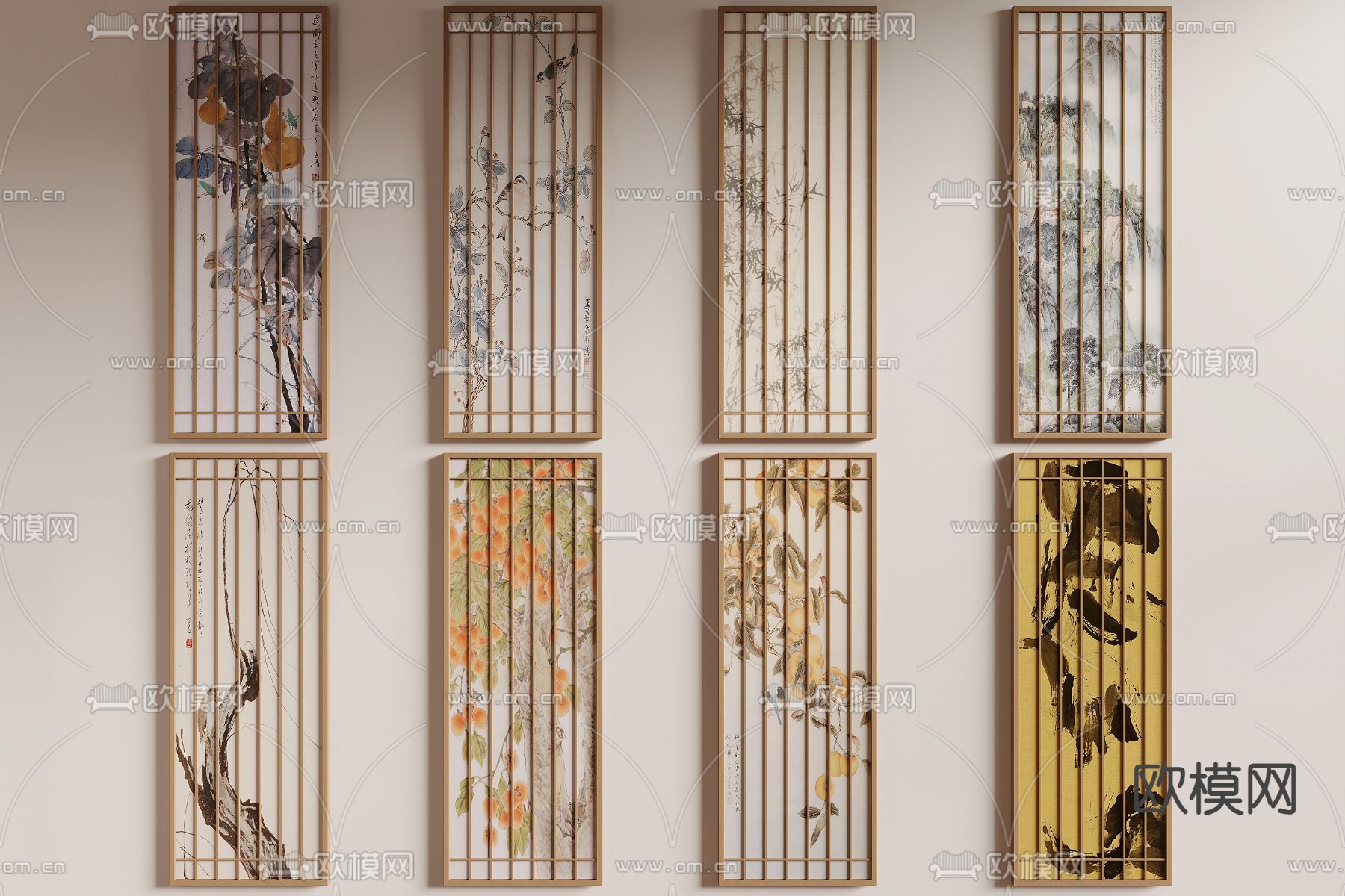 新中式隔断3d模型下载