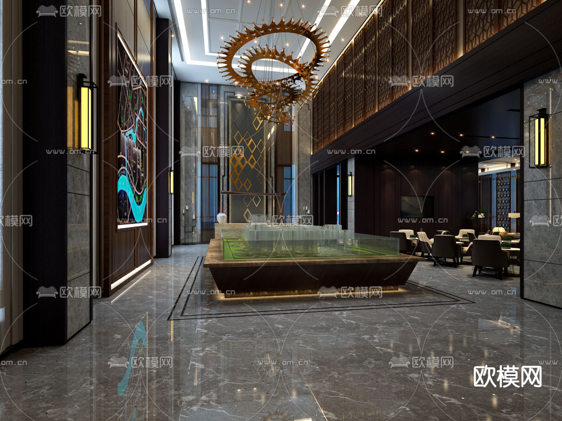 新中式售楼处 沙盘区3d模型下载（渲染图4）