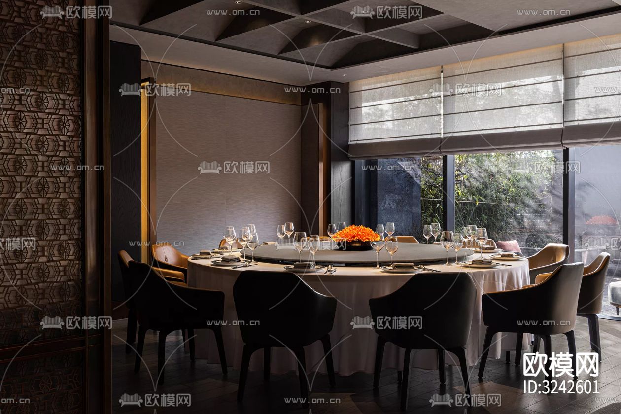 新中式中餐厅装修效果图下载（渲染图8）