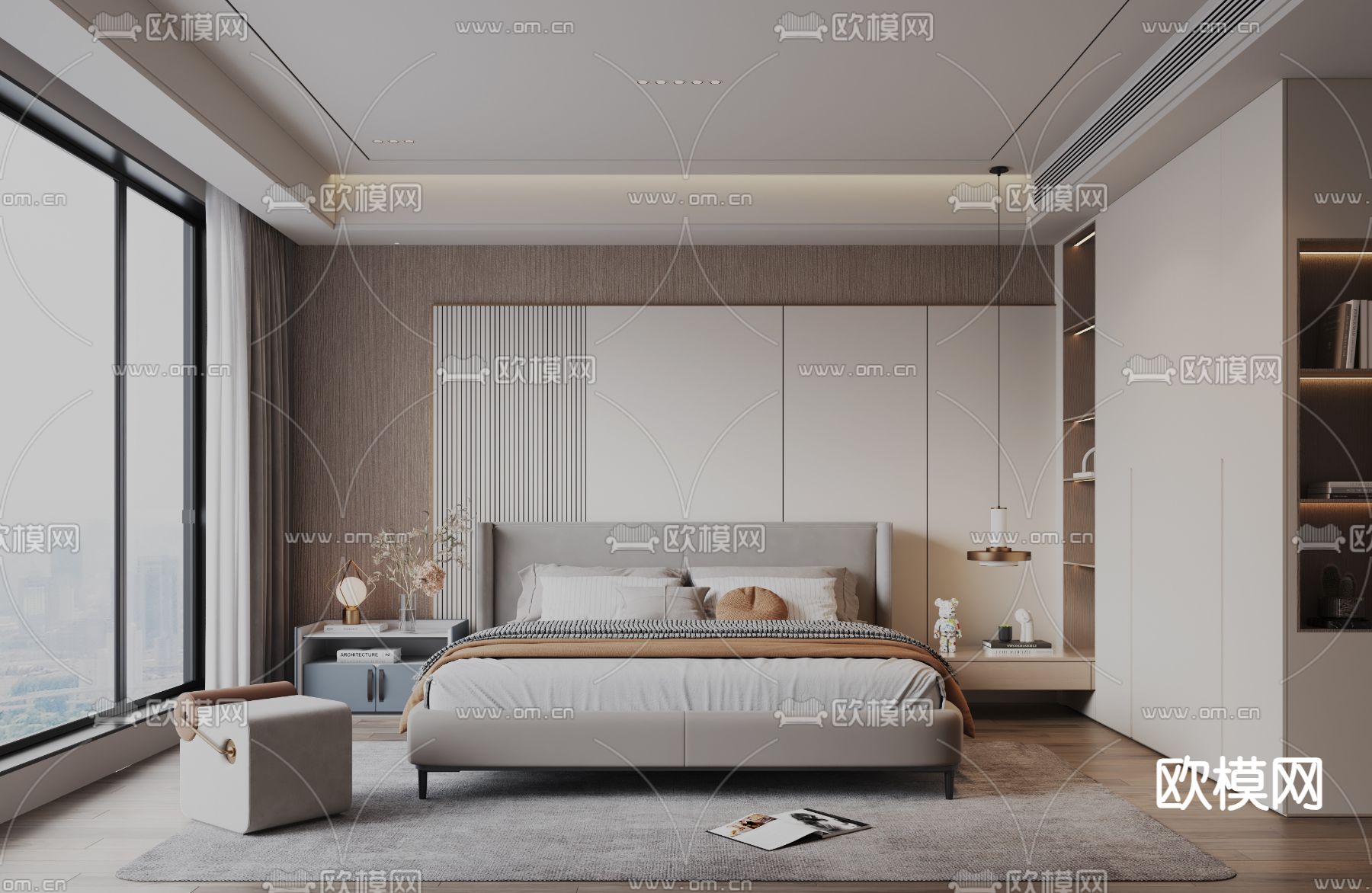 奶油风卧室 主人房su模型下载（渲染图2）