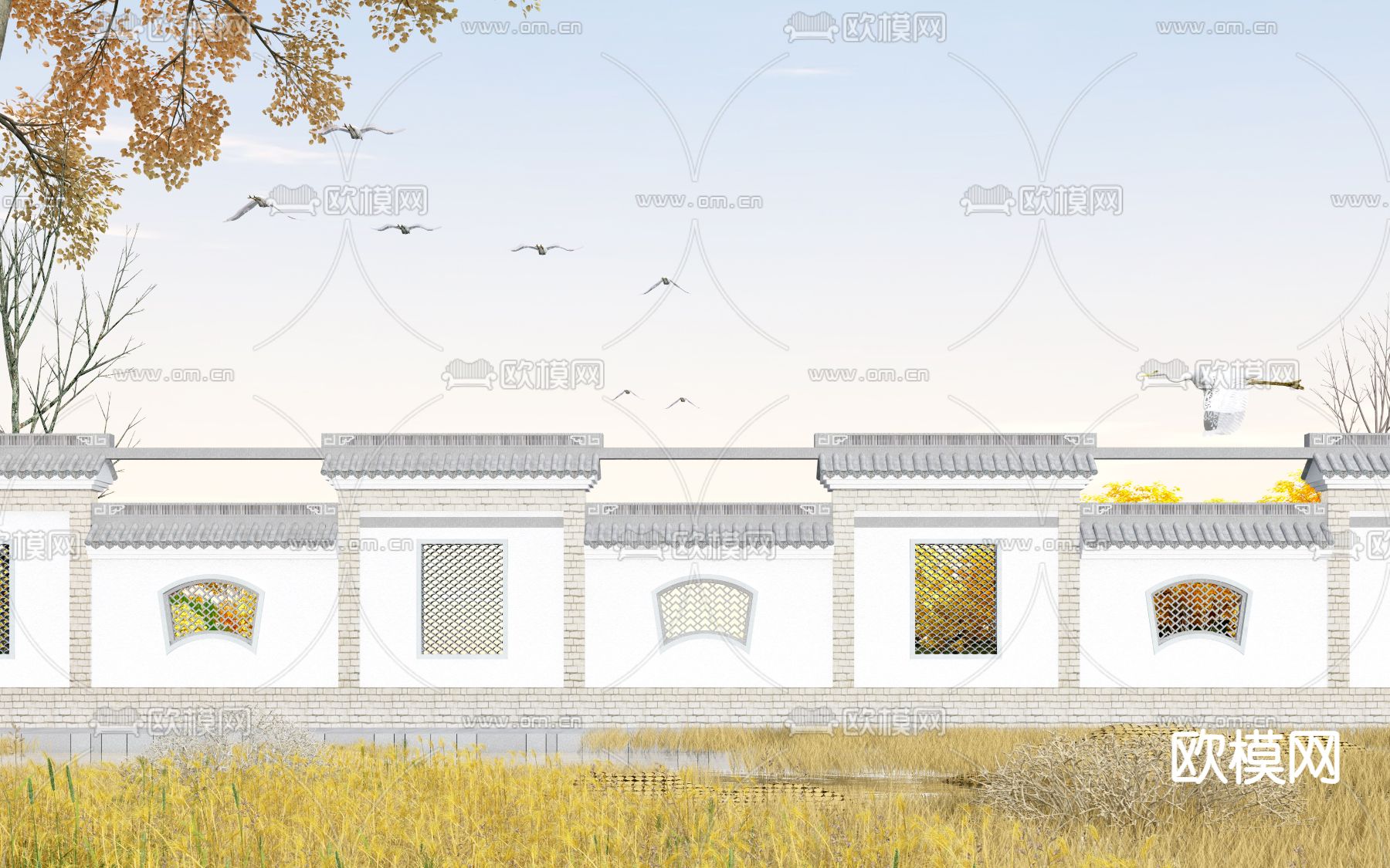 新中式景墙 古建景墙3d模型下载