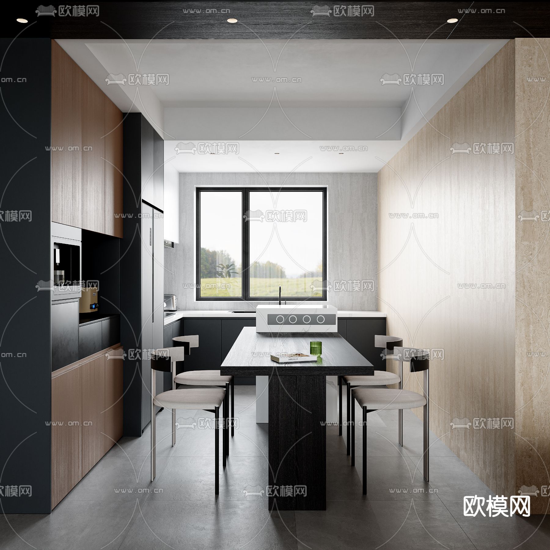 高级灰客餐厅3d模型下载（渲染图1）