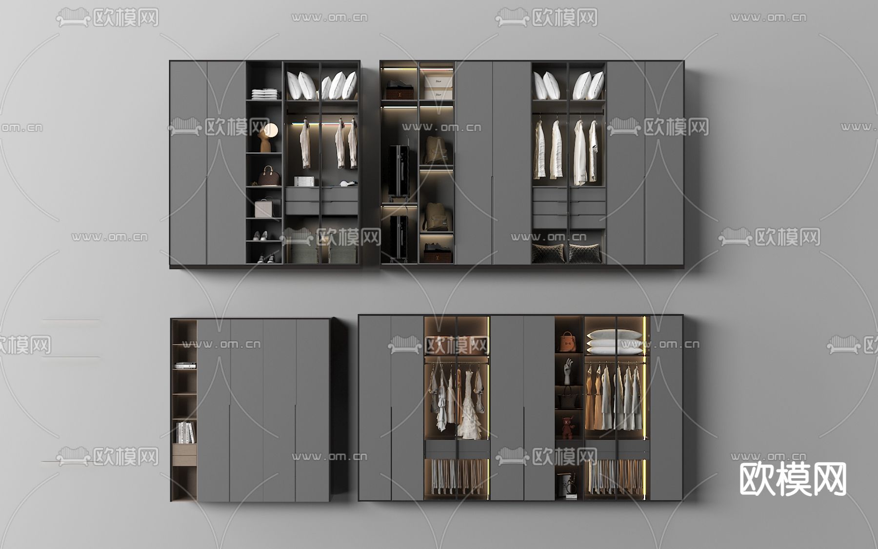 现代玻璃衣柜su模型下载（渲染图2）