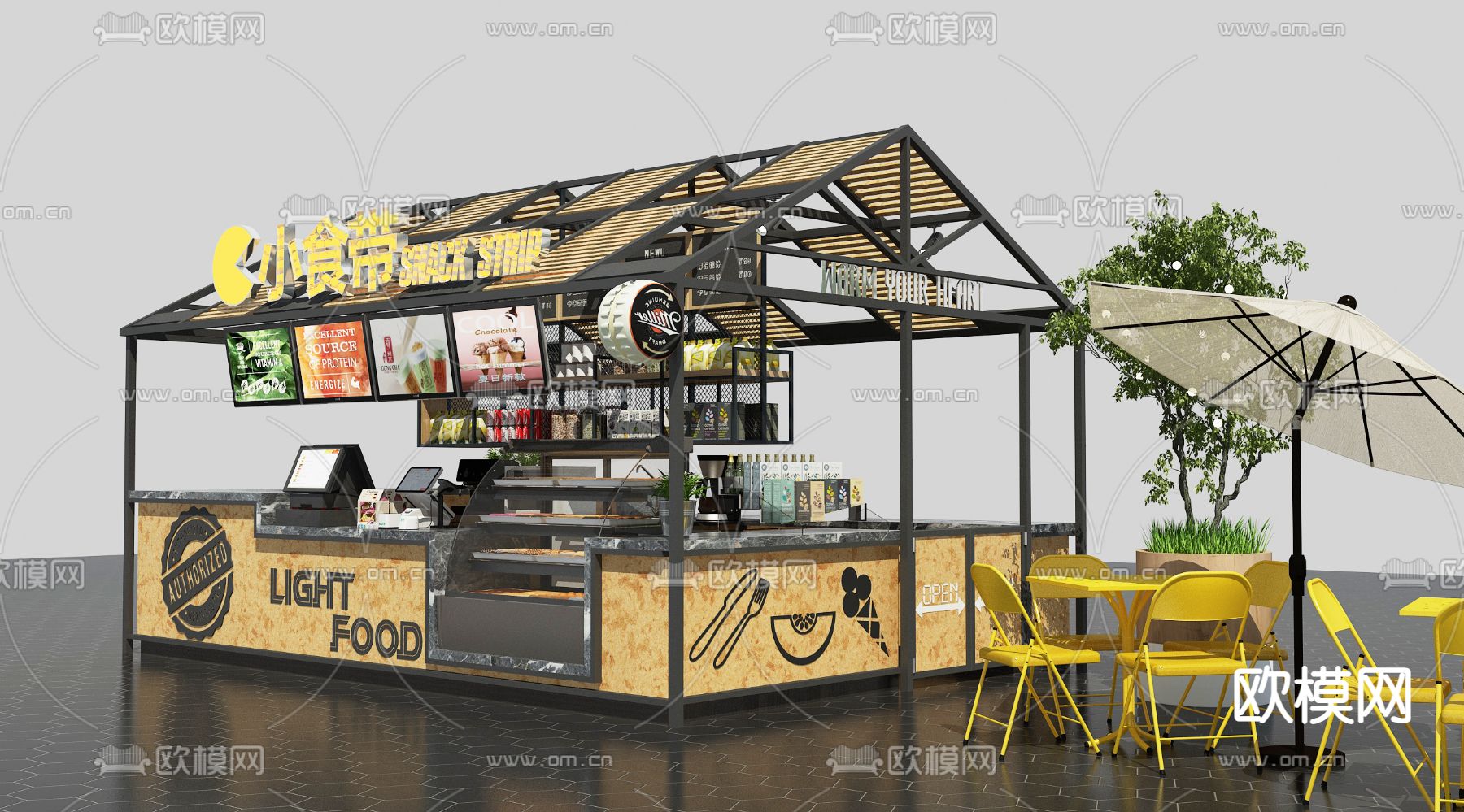 工业风小吃摊位3d模型下载（渲染图2）