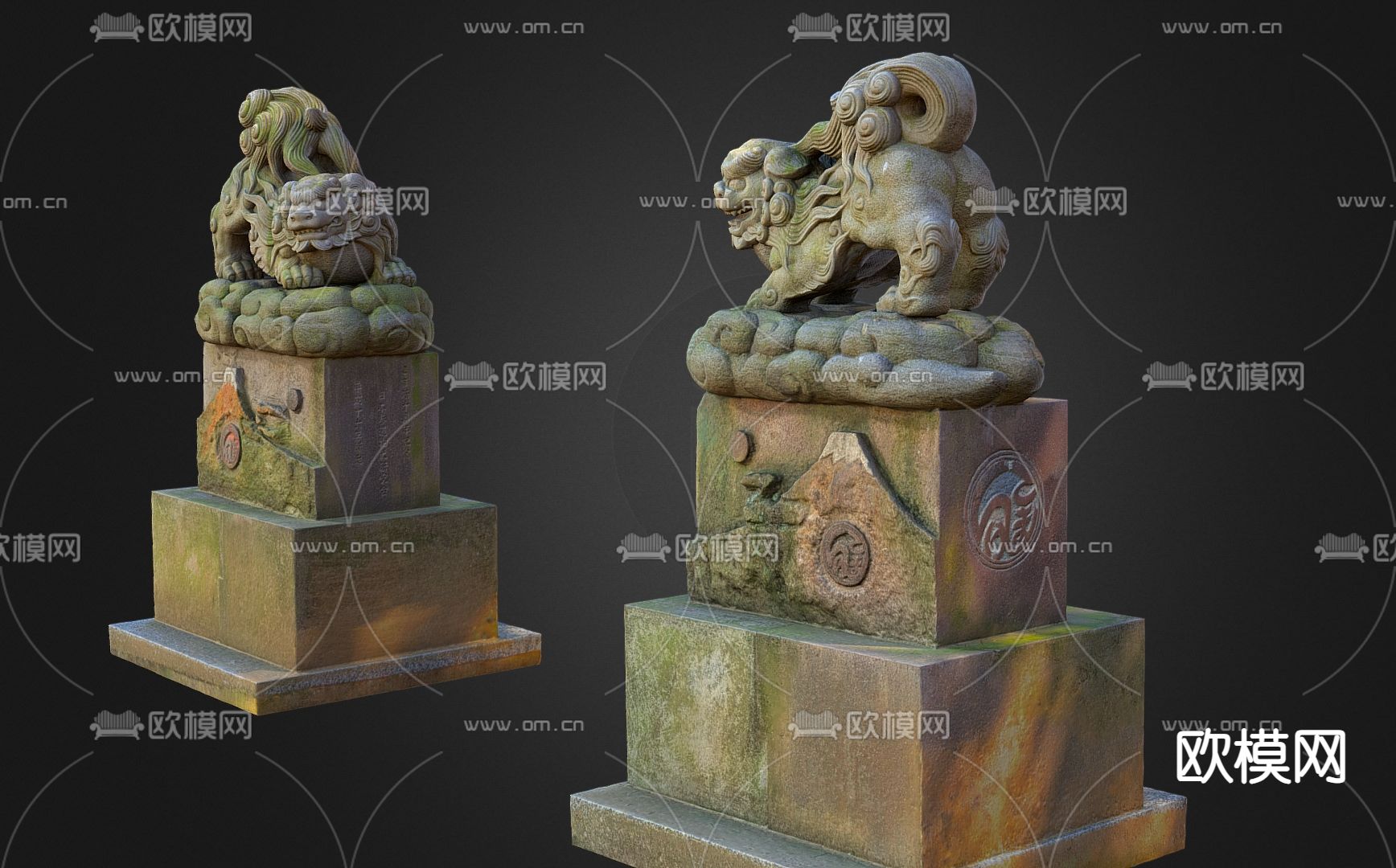 中式雕塑小品 石狮子雕塑3d模型下载（渲染图1）