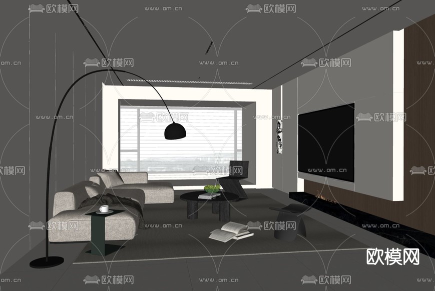 现代客厅su模型下载(渲染图1)