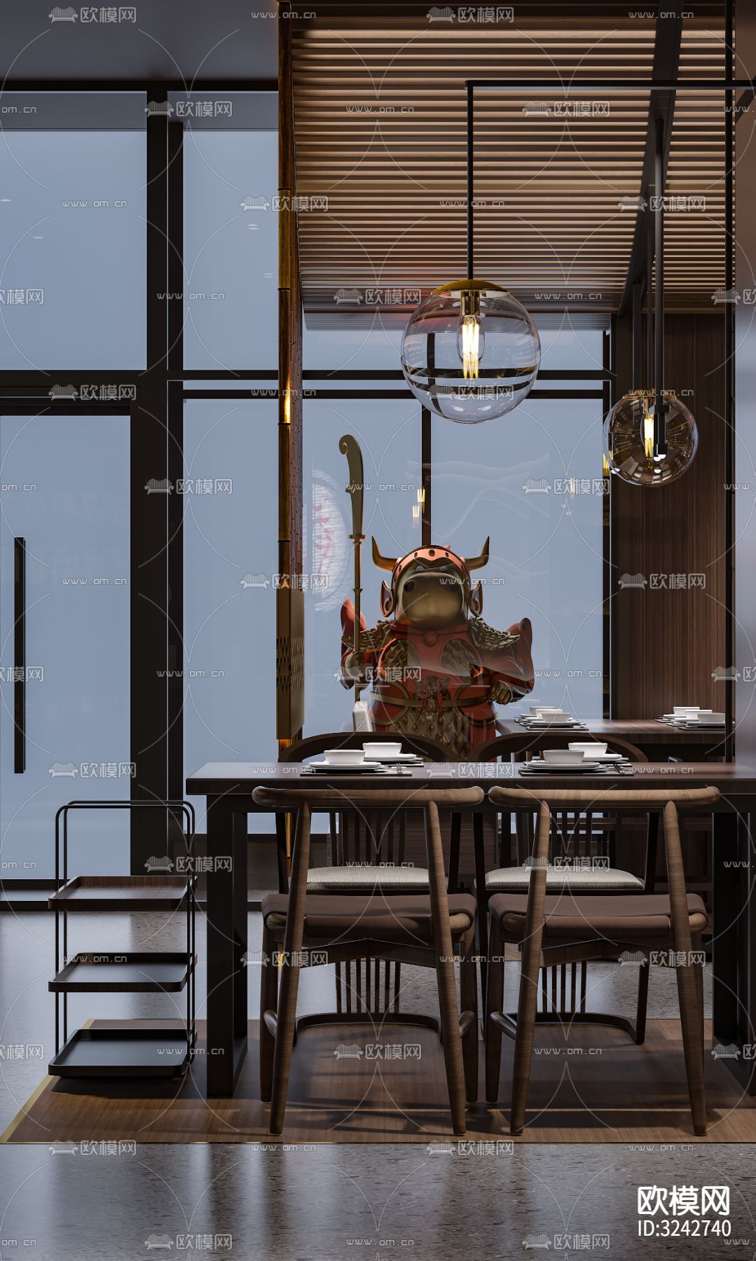 新中式中餐厅装修效果图下载（渲染图4）