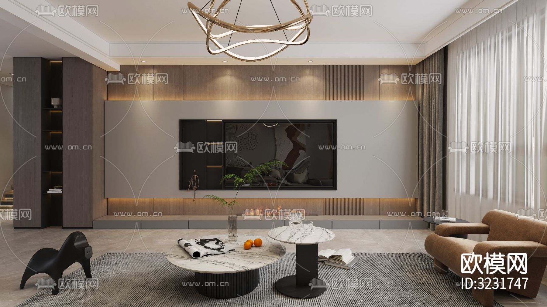 意式轻奢装修效果图-免费3dmax模型库-欧模网