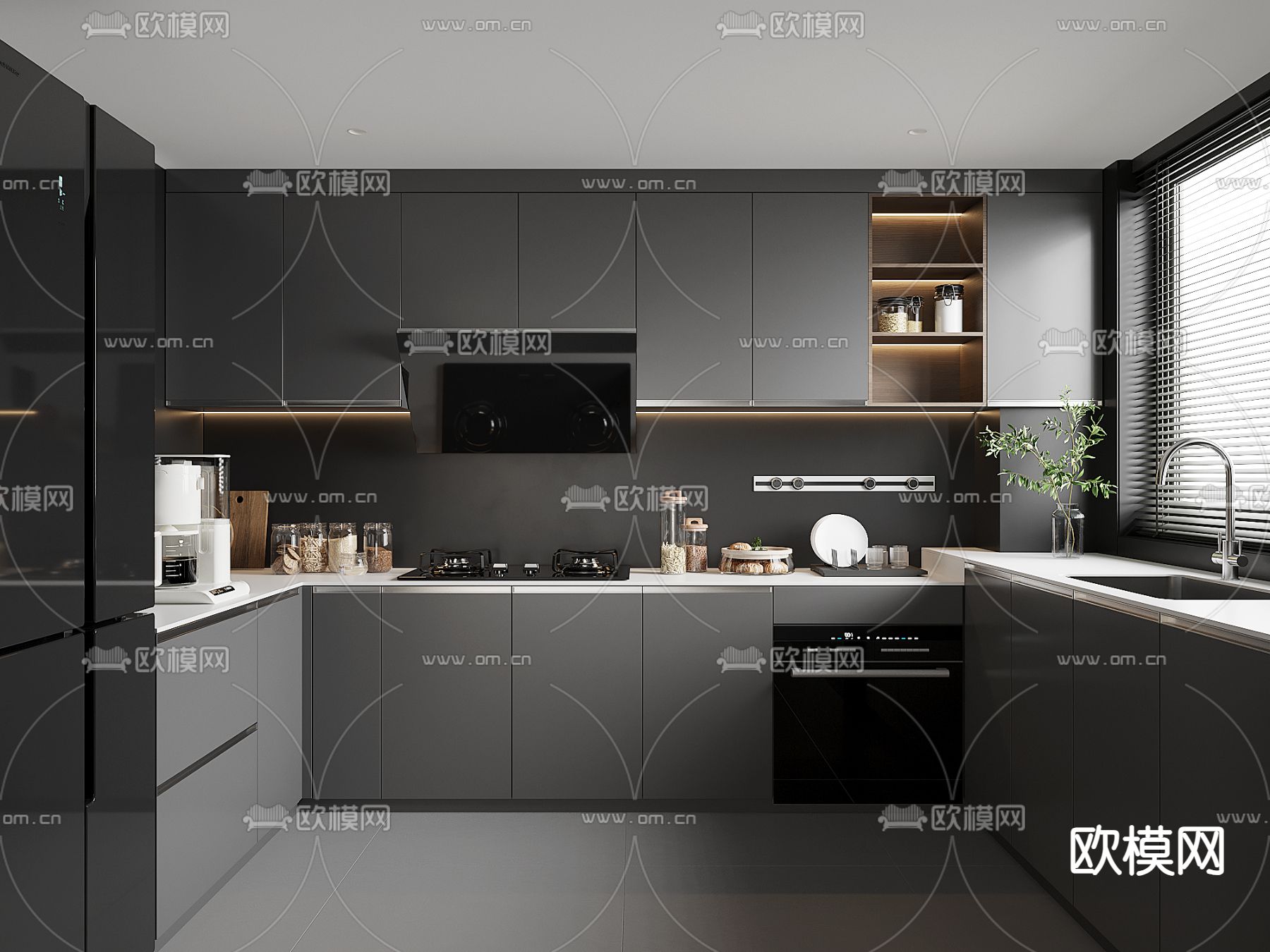 暗黑风厨房 橱柜3d模型下载