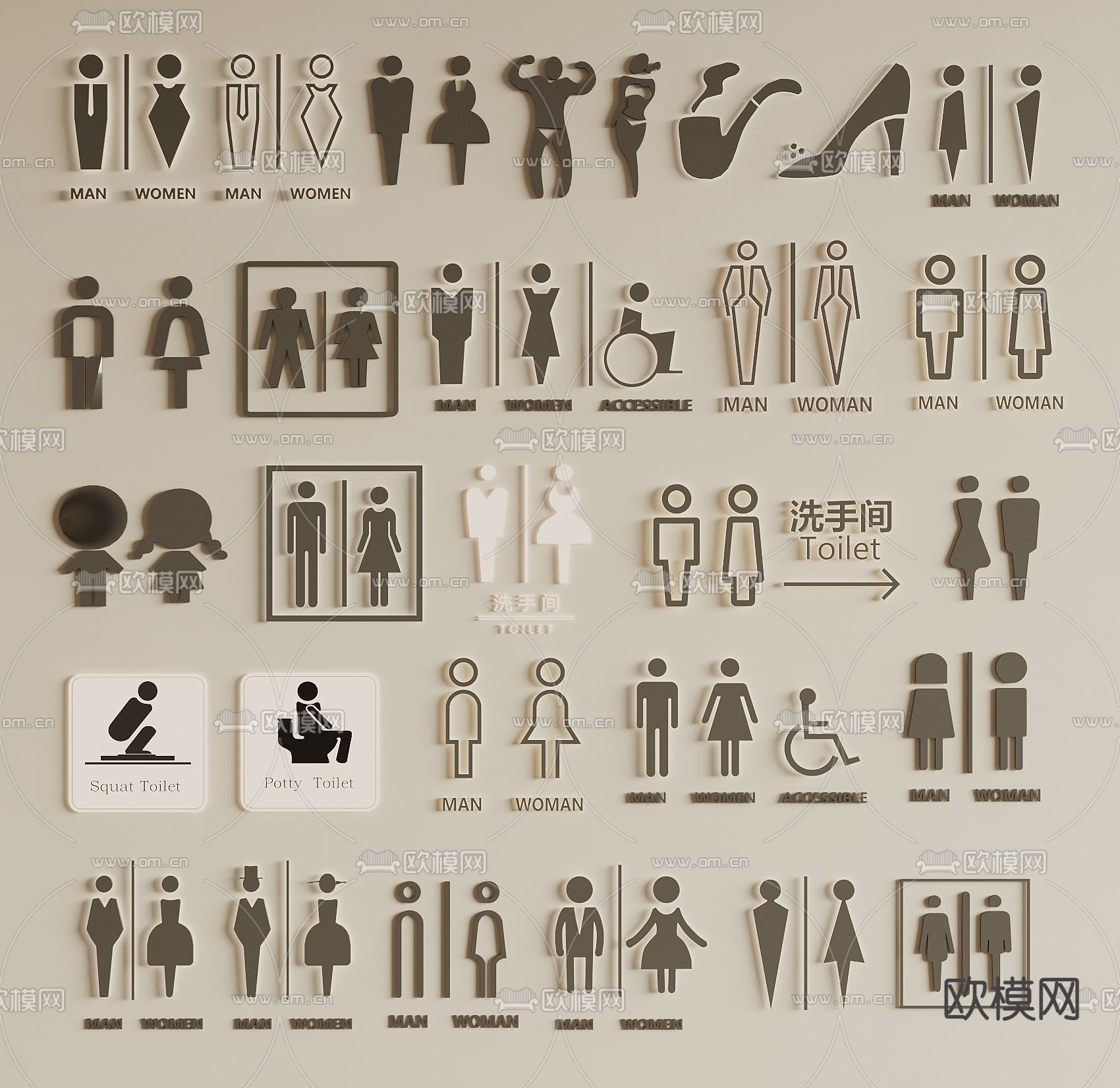 现代卫生间标识 3d模型下载