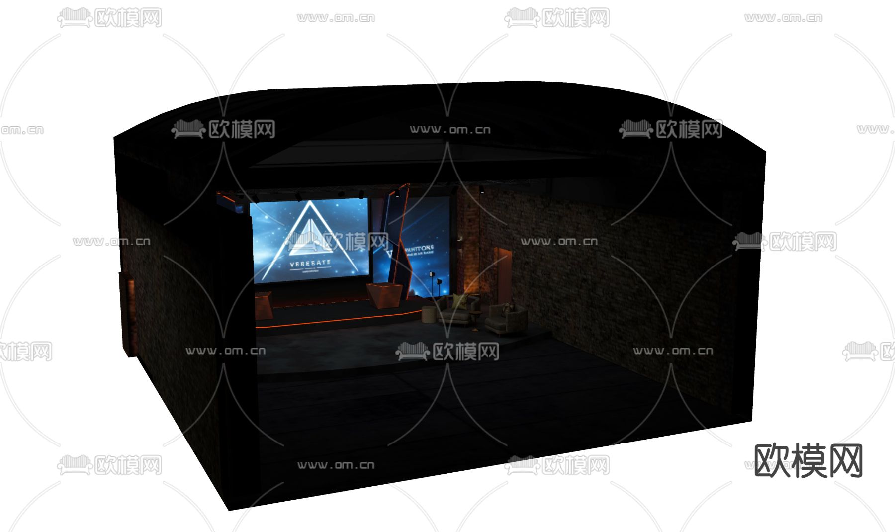 科技感直播间 演播室 访谈室 路演室su模型下载（渲染图1）