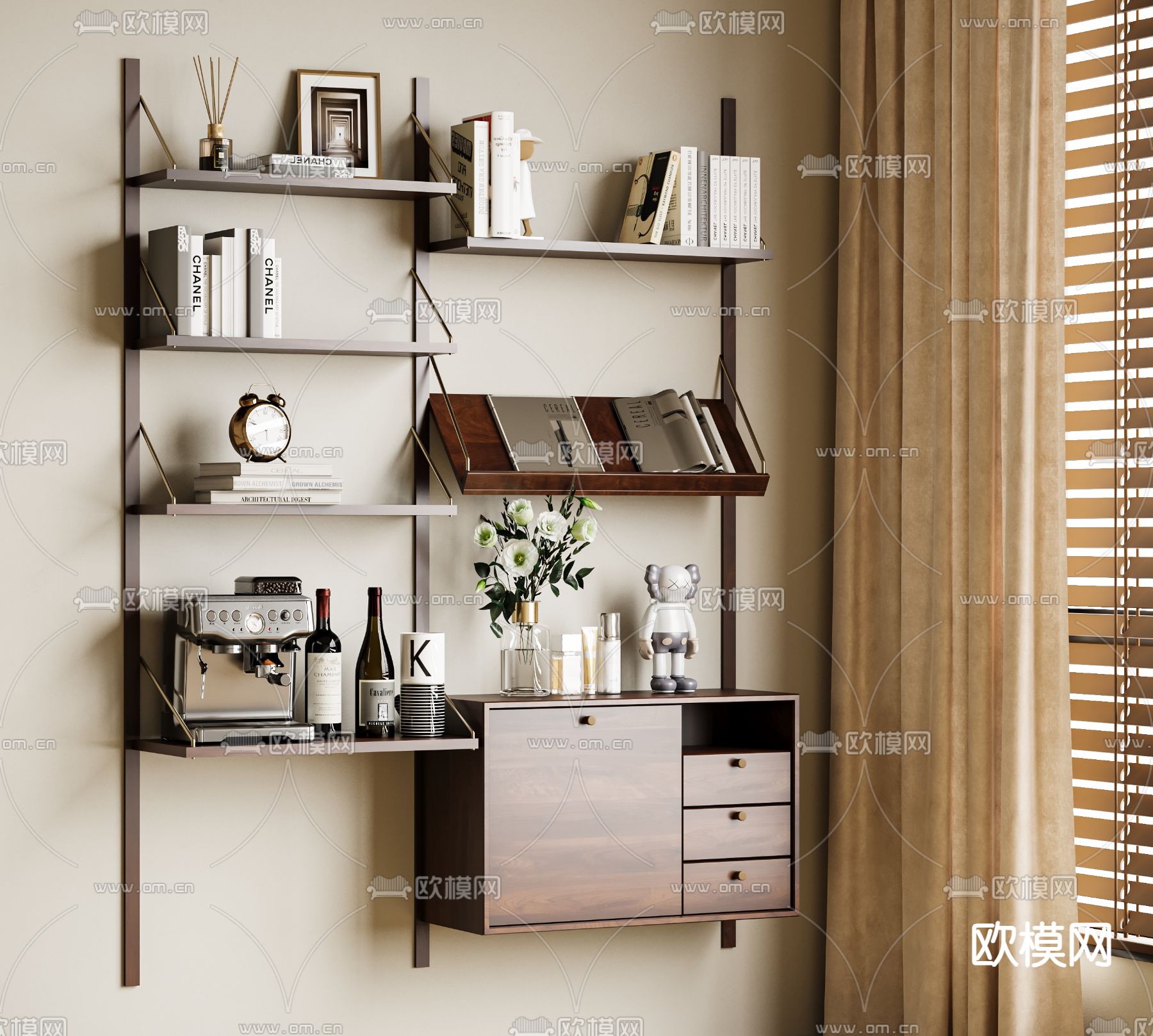 中古风壁柜 吊柜 杂志架3d模型下载