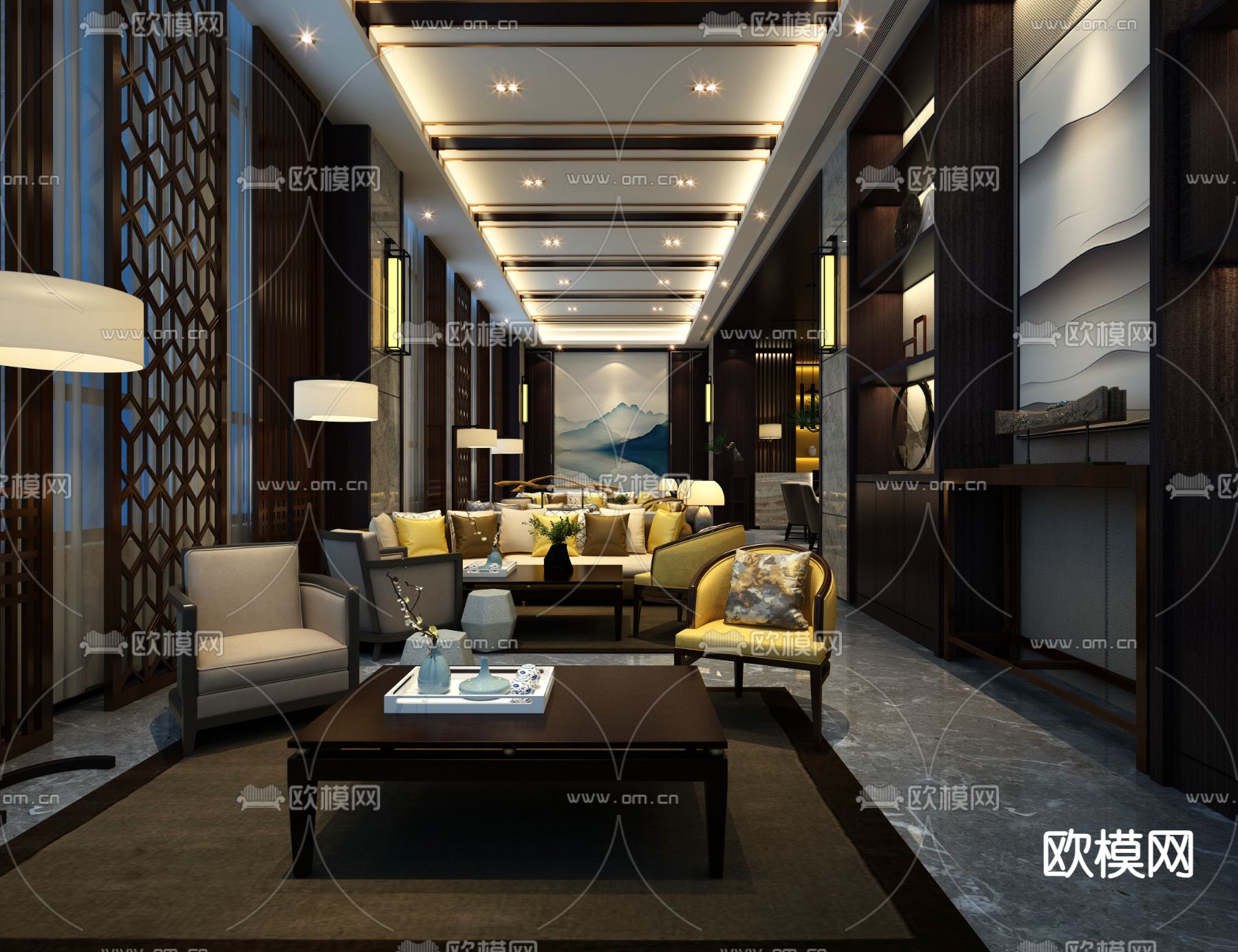 新中式售楼处 沙盘区3d模型下载（渲染图2）