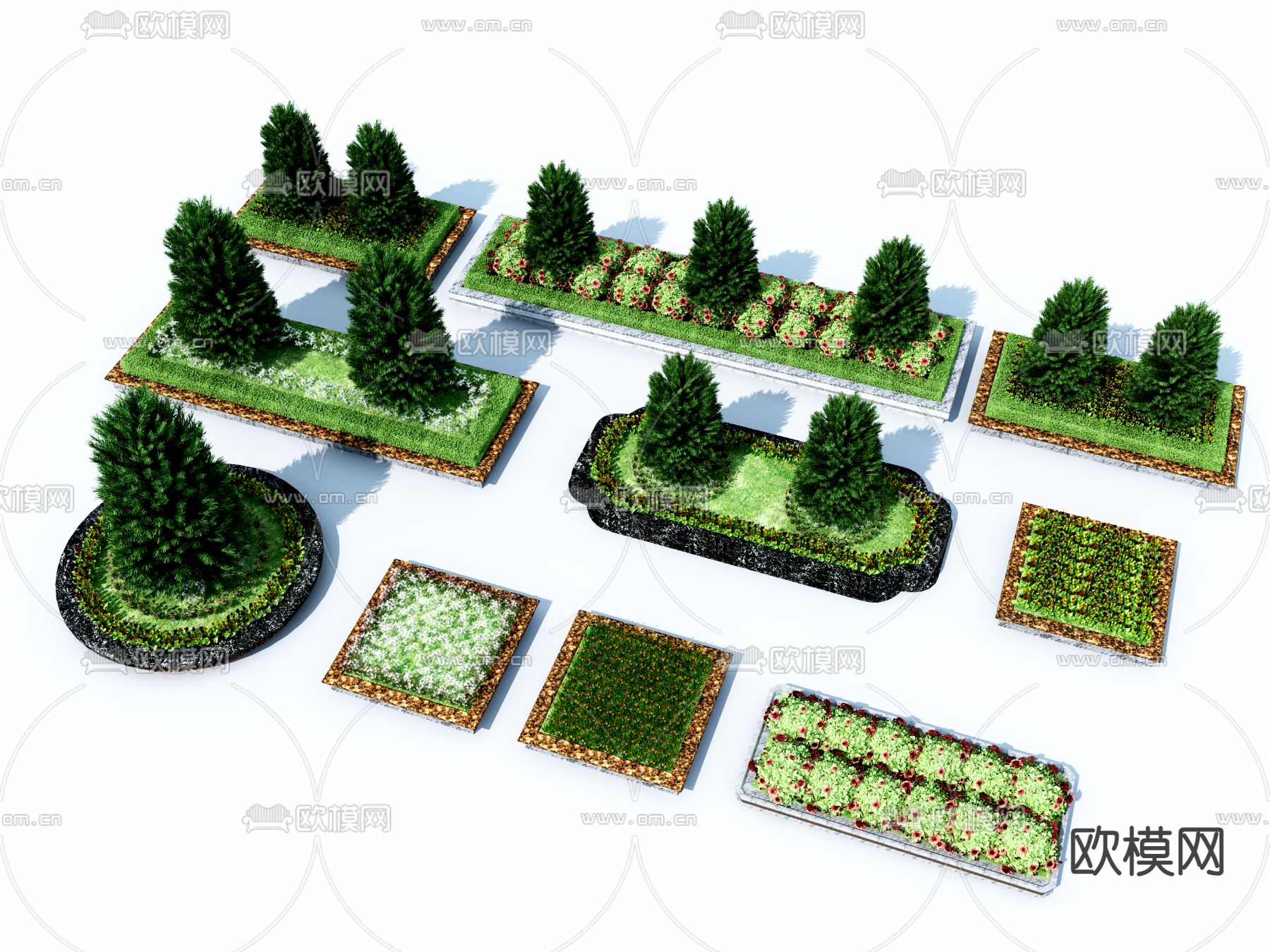 造型灌木 绿篱 绿化带 花坛3d模型下载