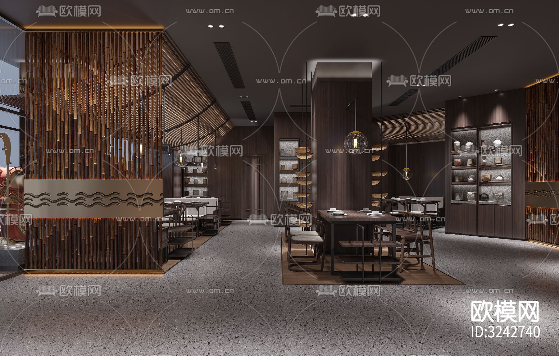 新中式中餐厅装修效果图下载（渲染图14）