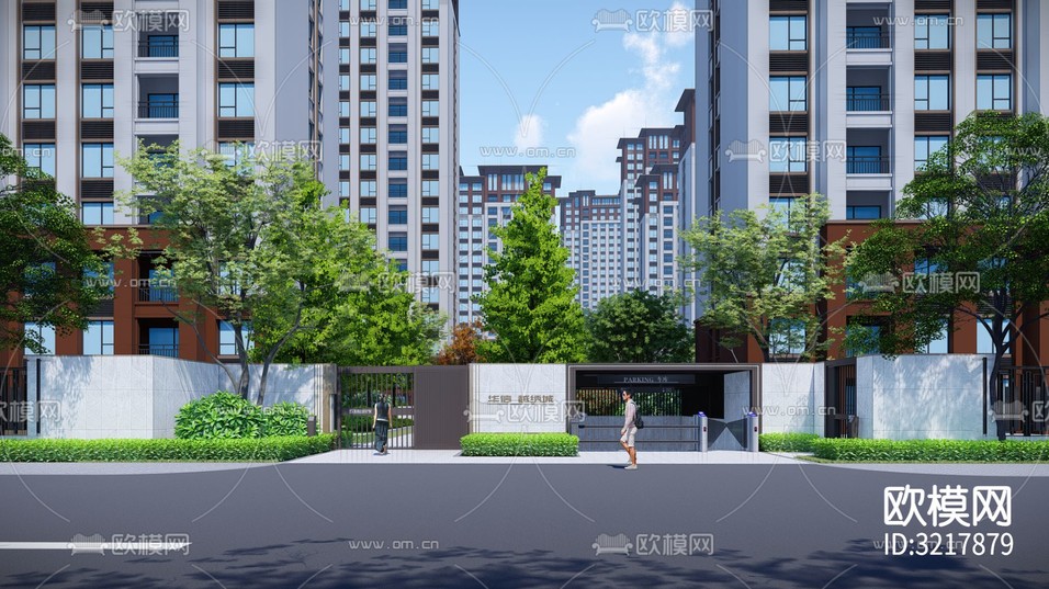 新中式小區(qū)門(mén)頭裝修效果圖下載(渲染圖6)