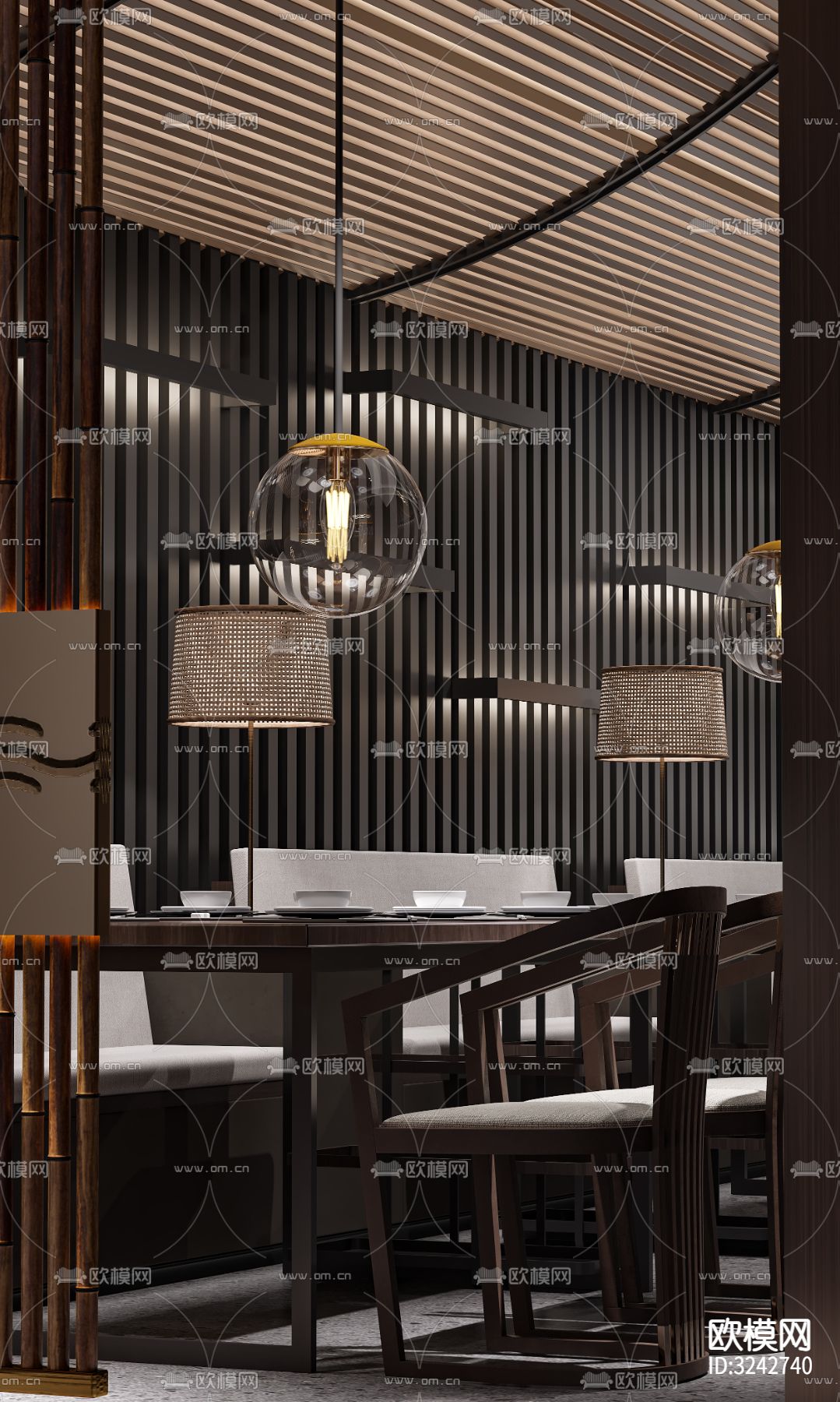 新中式中餐厅装修效果图下载（渲染图13）