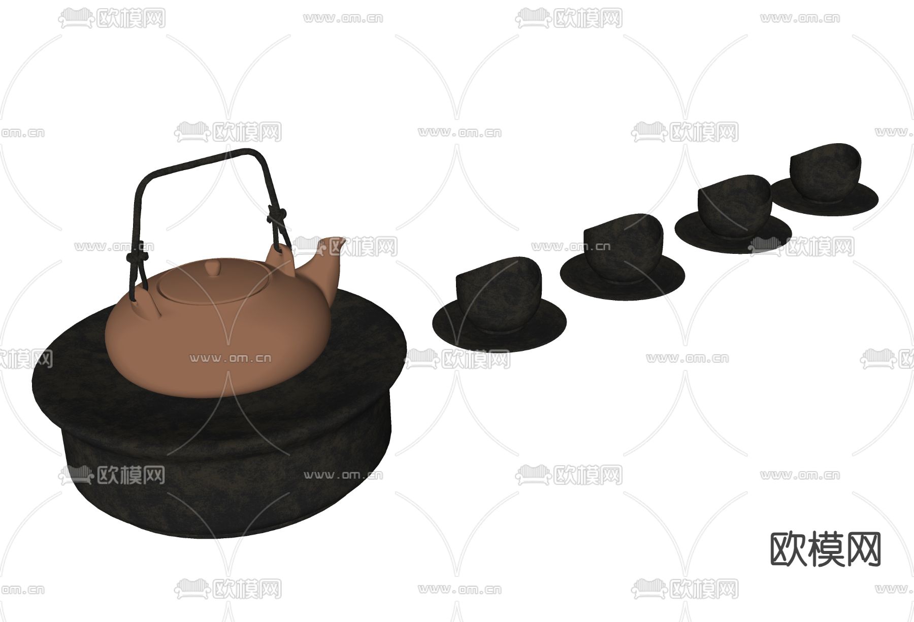 现代茶具 茶壶摆件su模型下载（渲染图1）