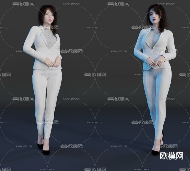 白领美女 西装人物3d模型下载(渲染图1)