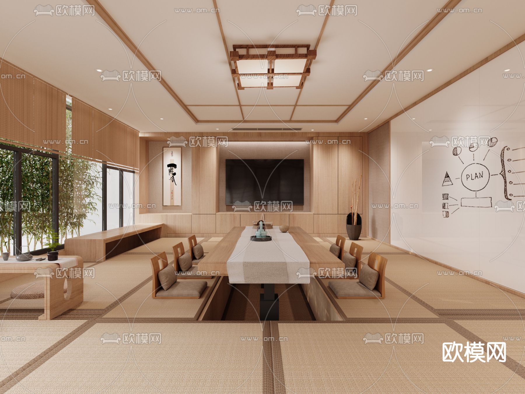 日式茶楼 榻榻米茶馆3d模型下载（渲染图1）