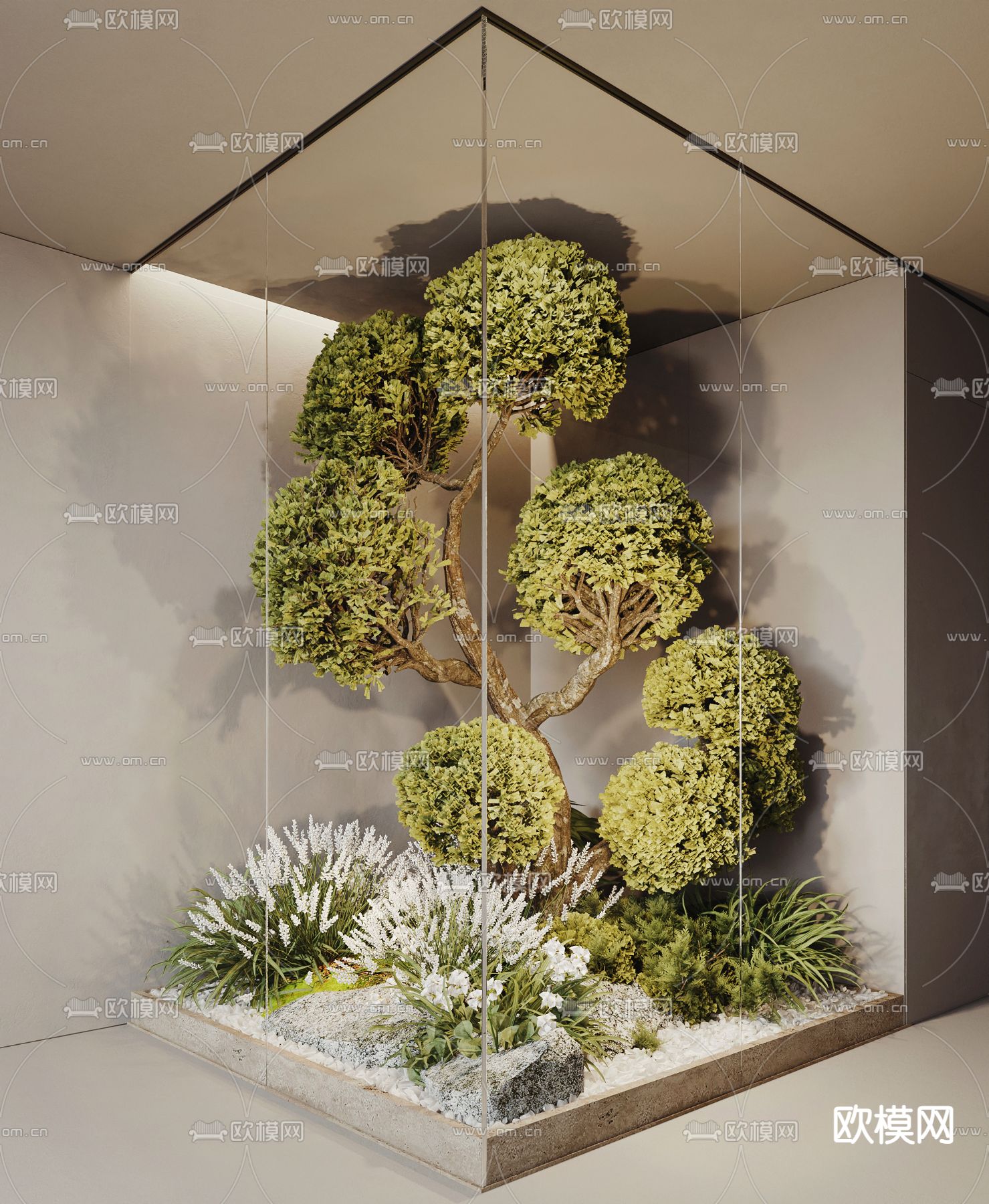 玻璃景观 植物堆 室内造景3d模型下载