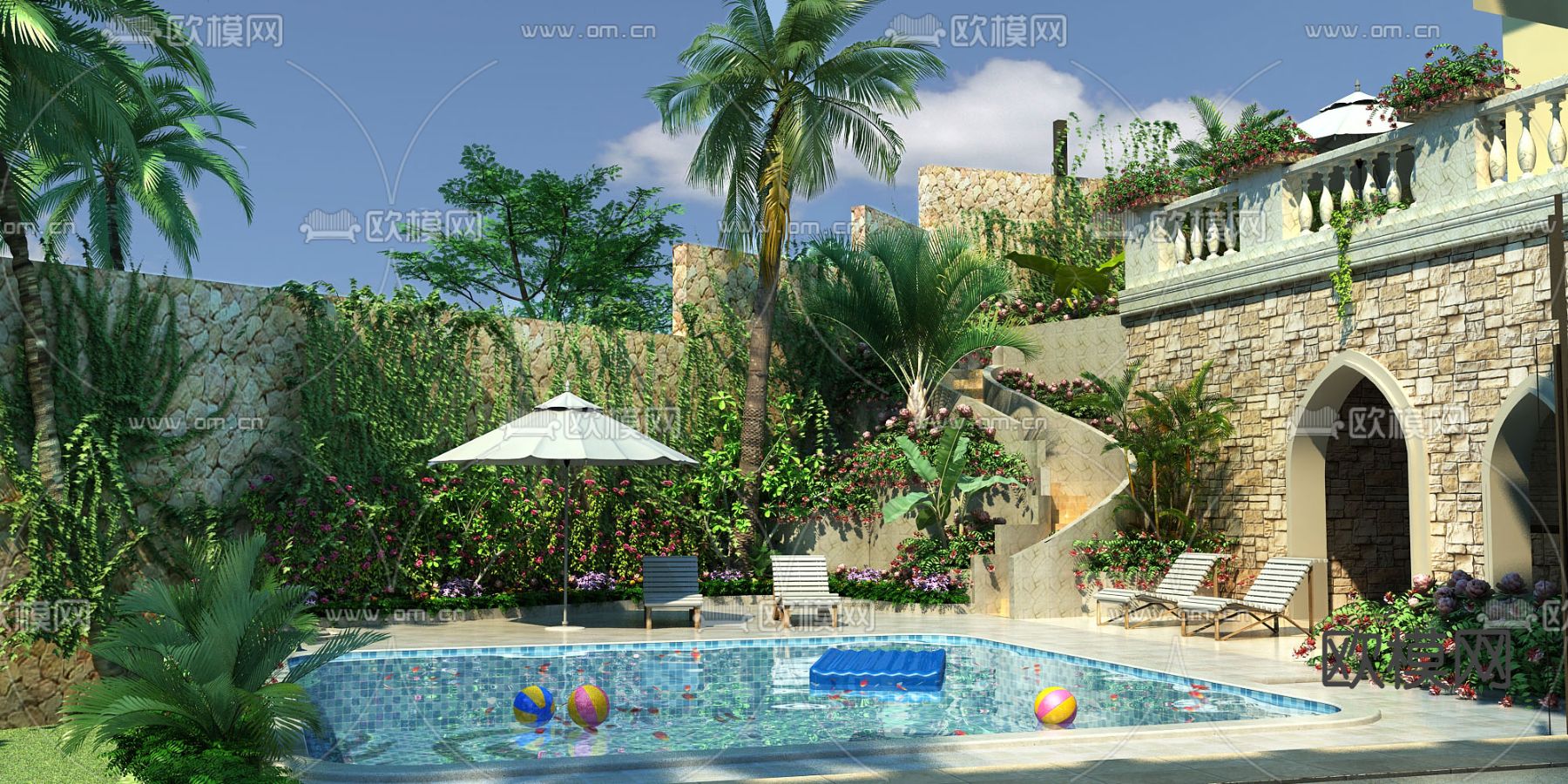 简欧别墅游泳池3d模型