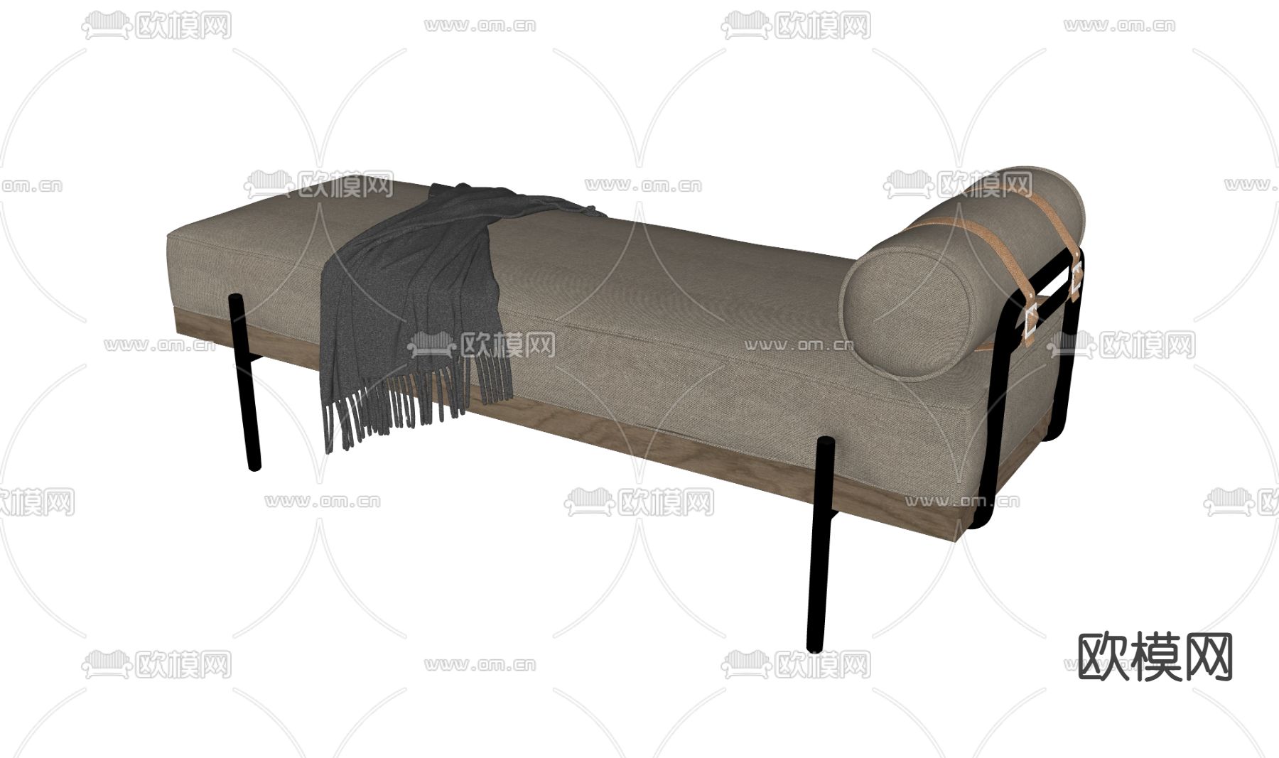 现代床尾凳su模型下载（渲染图1）