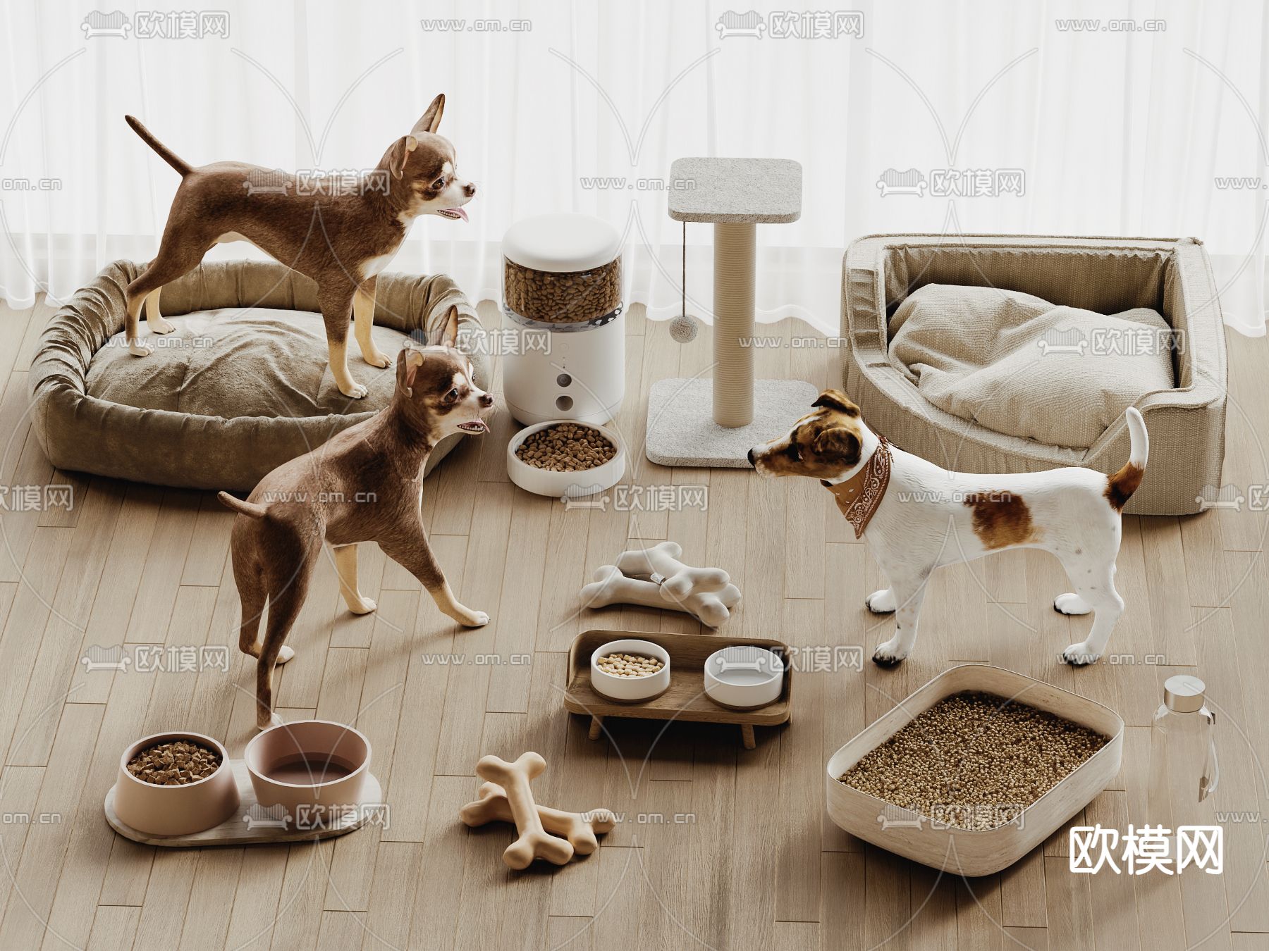 狗窝 宠物狗 狗碗 狗粮3d模型下载
