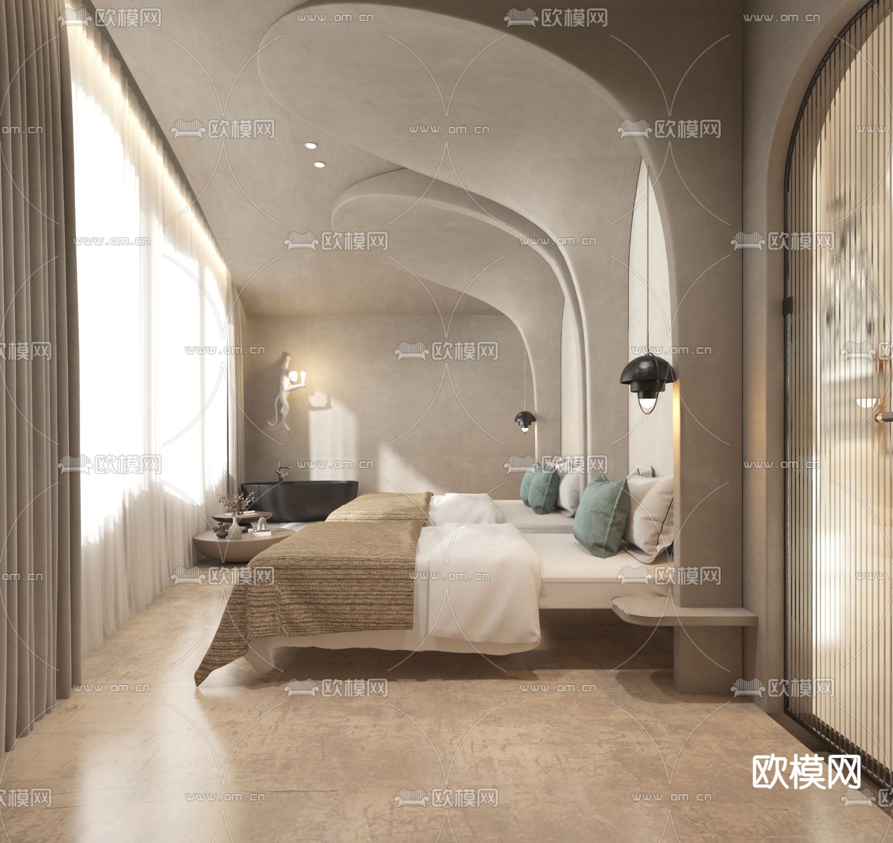 酒店民宿 客房3d模型下载（渲染图1）