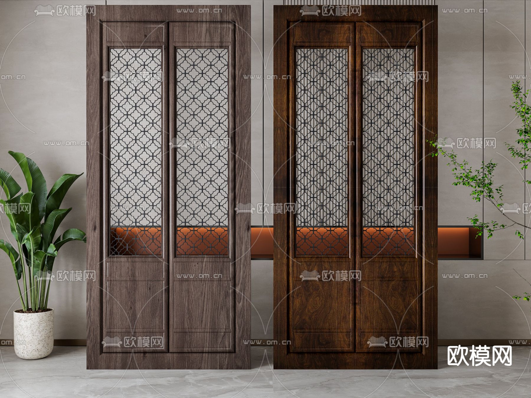 新中式隔断3d模型下载