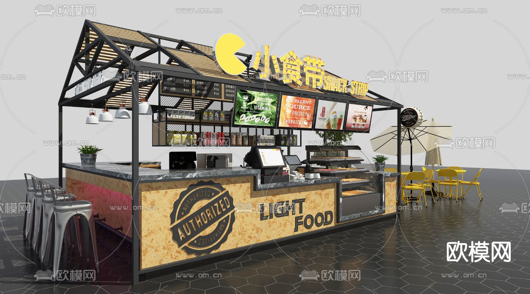 工业风小吃摊位3d模型下载（渲染图1）