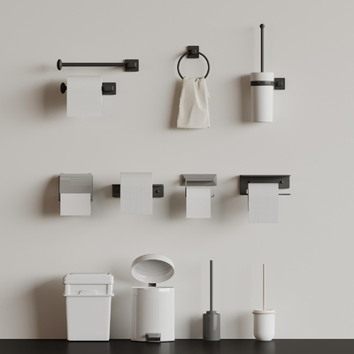  卫浴小件 垃圾桶 纸卷su模型 