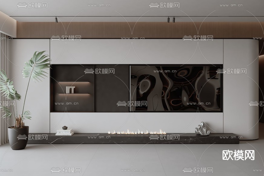 现代电视背景墙3d模型下载