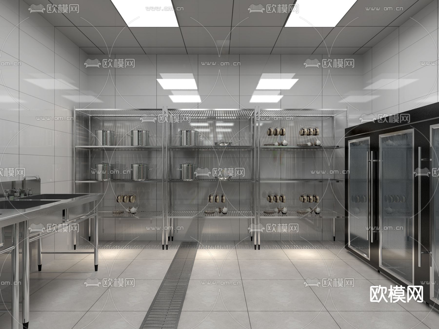 现代酒店后厨 中央厨房3d模型下载（渲染图4）