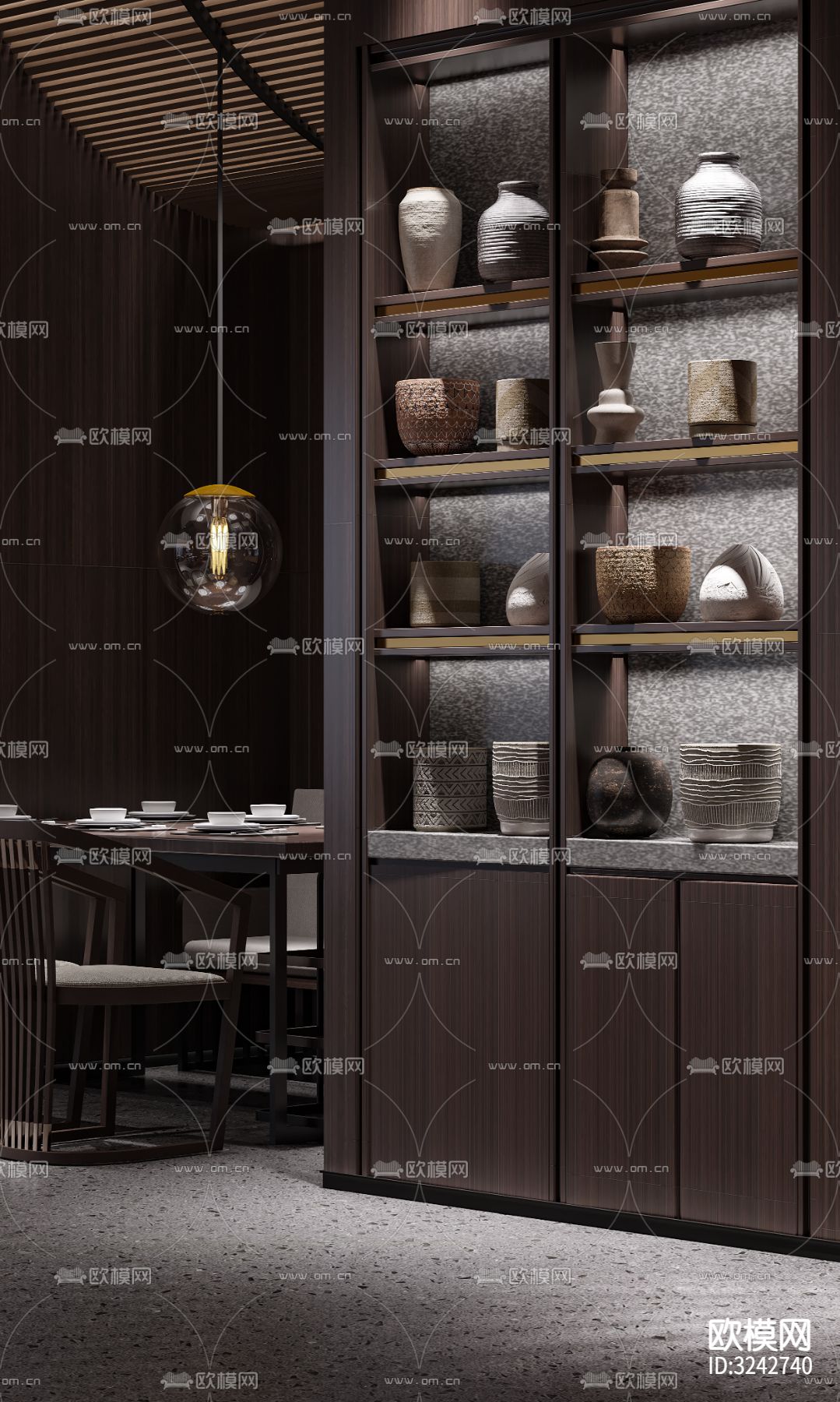 新中式中餐厅装修效果图下载（渲染图7）