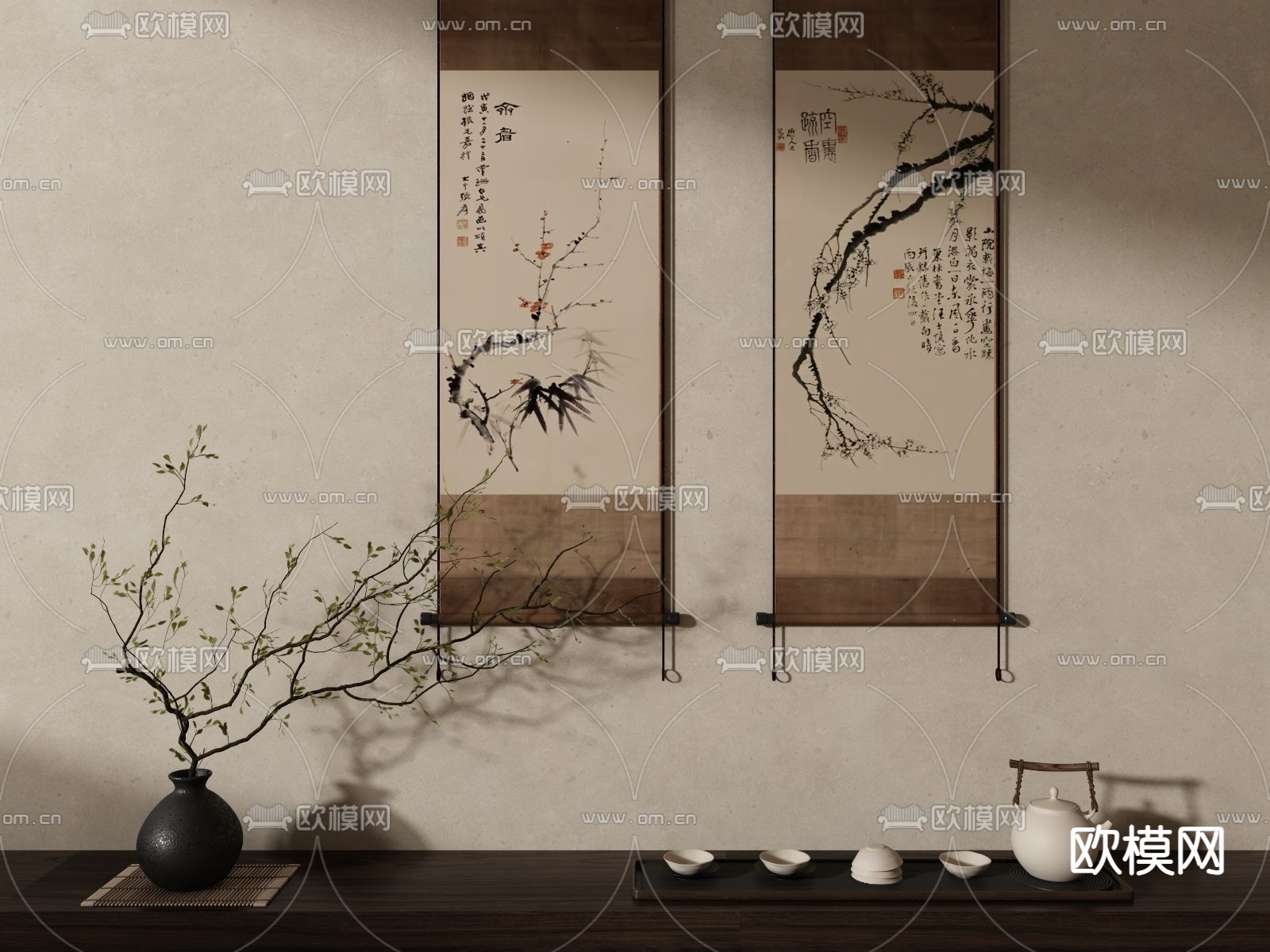 新中式字画 挂画3d模型下载