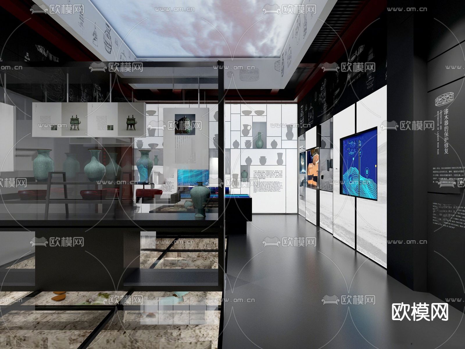 新中式博物馆 考古馆su模型下载（渲染图3）