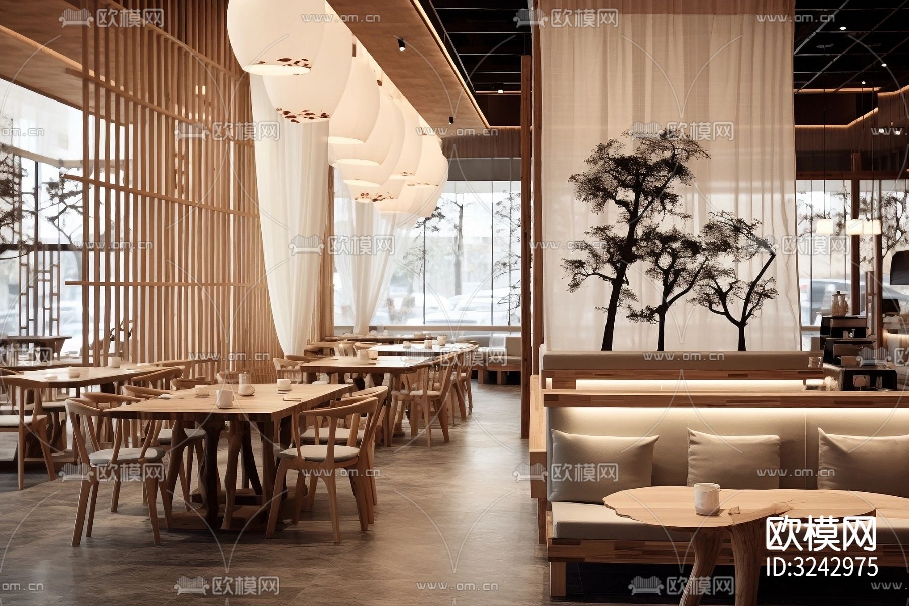 现代中餐厅装修效果图下载（渲染图1）