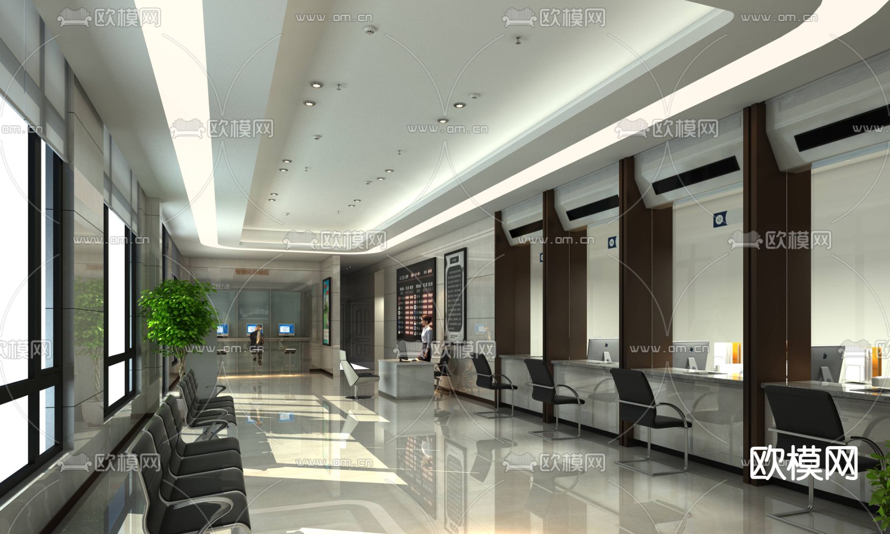 现代银行大堂3d模型下载（渲染图2）