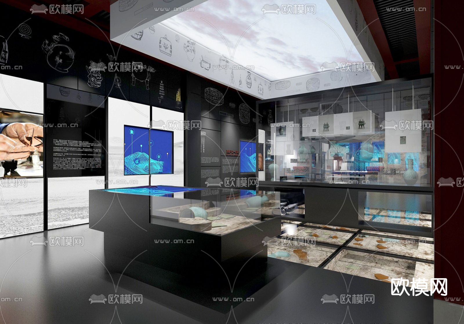 新中式博物馆 考古馆su模型下载（渲染图2）