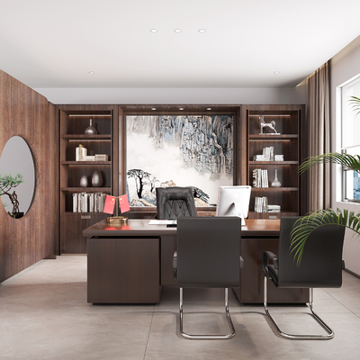  新中式董事长办公室su模型 