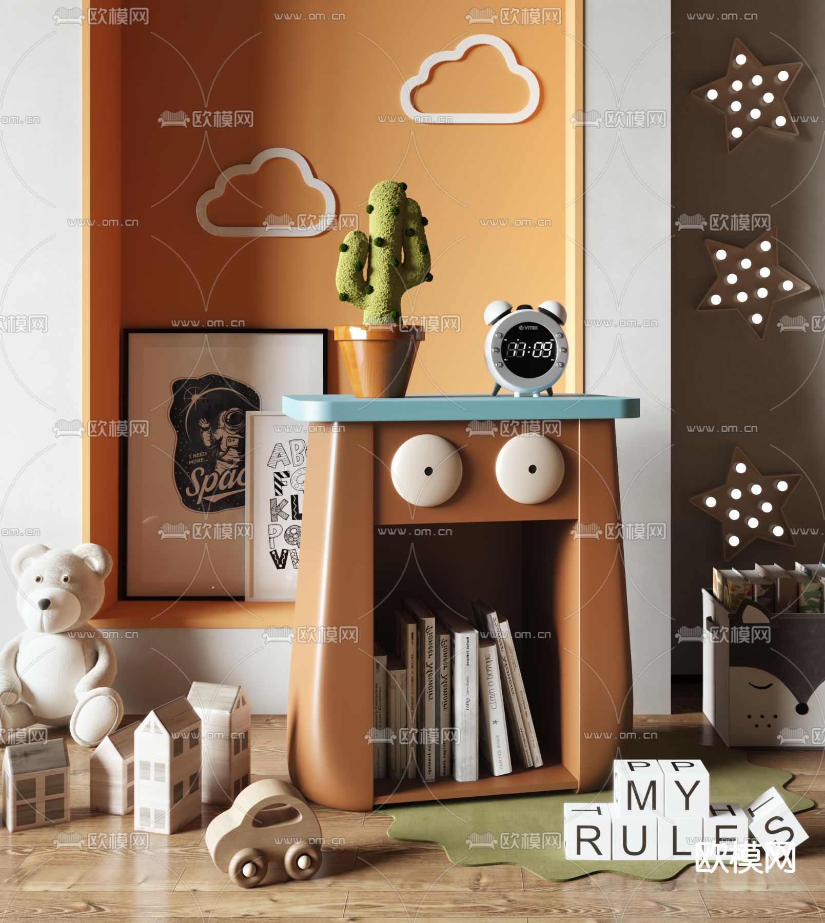 现代儿童床头柜 边柜 玩具摆件3d模型下载