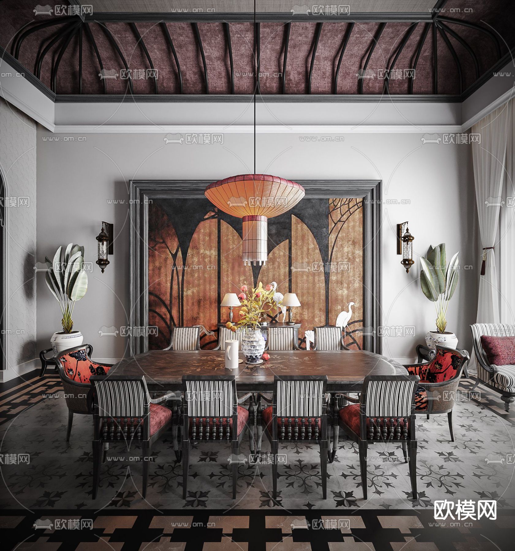 东南亚餐厅3d模型下载