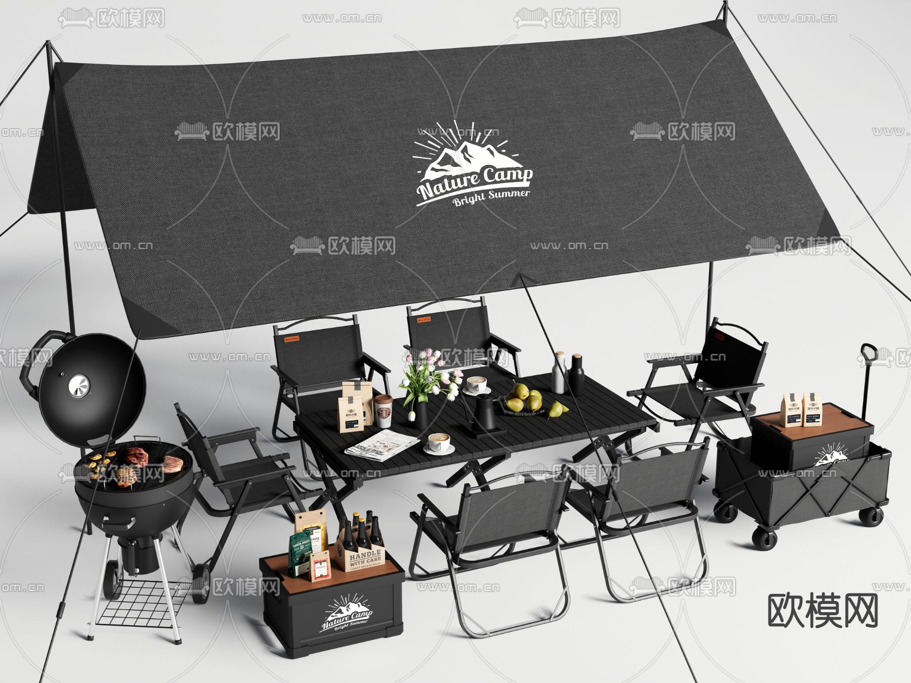 露营桌椅 户外桌椅 天幕su模型下载（渲染图2）