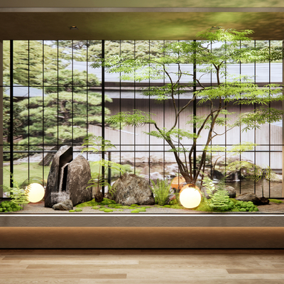  新中式入户景观造景su模型 